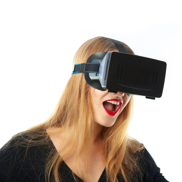girl in virtual reality helmet - 写真・画像