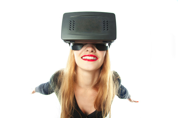 cheerful girl in vr glasses - Photo, Image