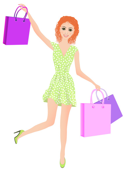 Meisje met winkelen - Vector, afbeelding