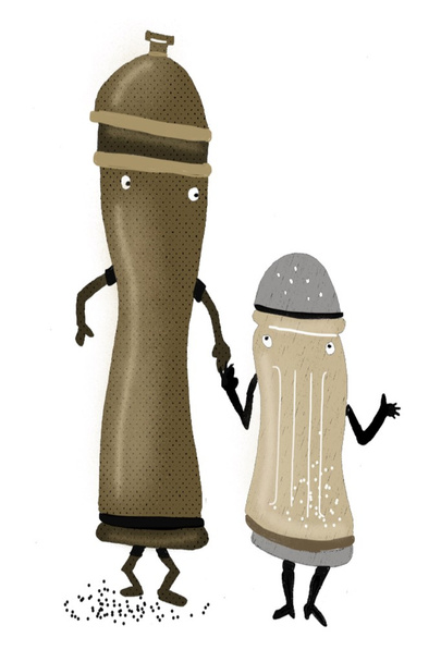 Kreslený pepř a sůl šejkry, drželi se za ruce.  - Fotografie, Obrázek
