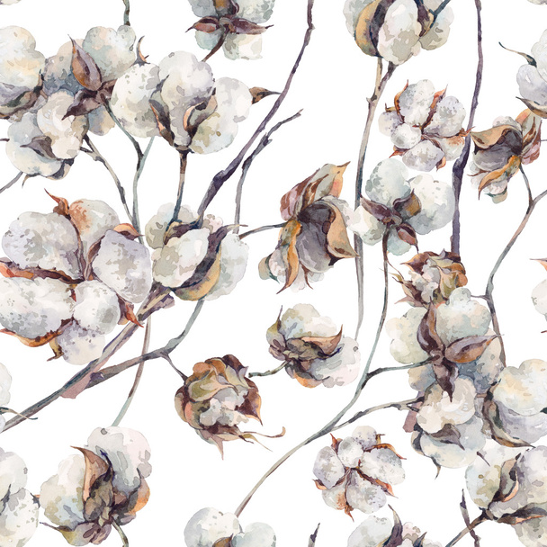 Watercolor  seamless pattern with twigs and cotton flowers. - Valokuva, kuva