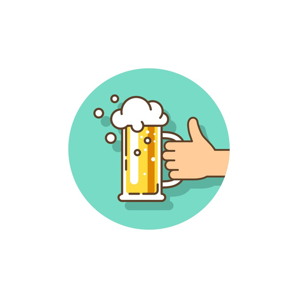 Männliche Hand hält einen Bierkrug. Vektor-Symbol für Web, Poster, Einladung zur Party - Zeit zum Trinken. - Vektor, Bild