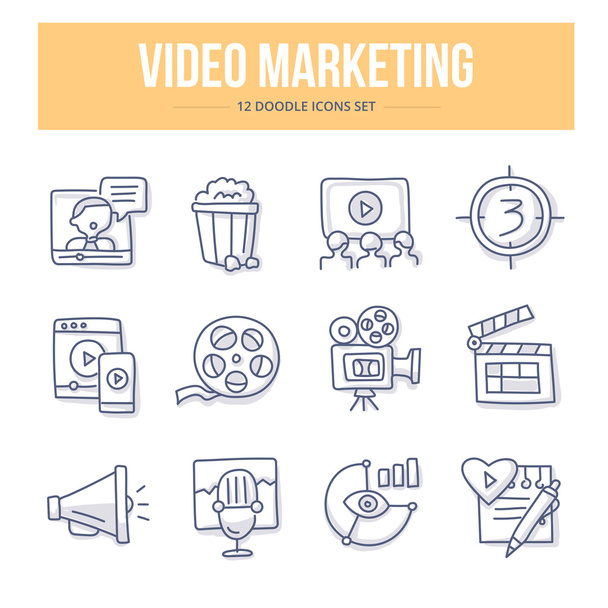 Ícones de doodle de marketing de vídeo
 - Vetor, Imagem