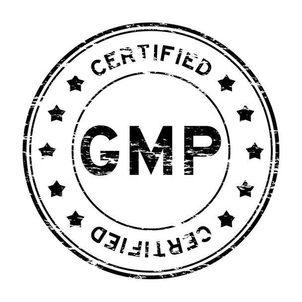 Grunge fekete Gmp (helyes manufacuturing gyakorlat) és hitelesített ru - Vektor, kép