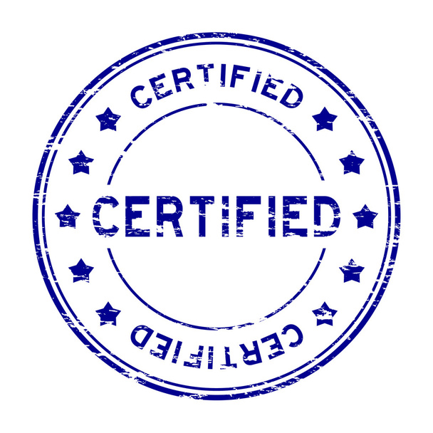 Grunge sininen pyöreä sertifioitu leima tähti valkoisella taustalla
 - Vektori, kuva