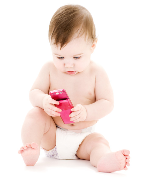 Baby with cell phone - Φωτογραφία, εικόνα
