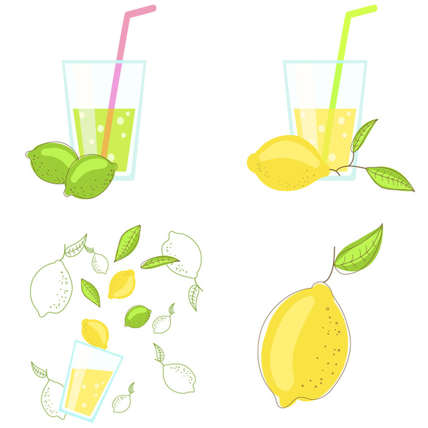 Lemon and lime juice vector illustration. - Vector, imagen