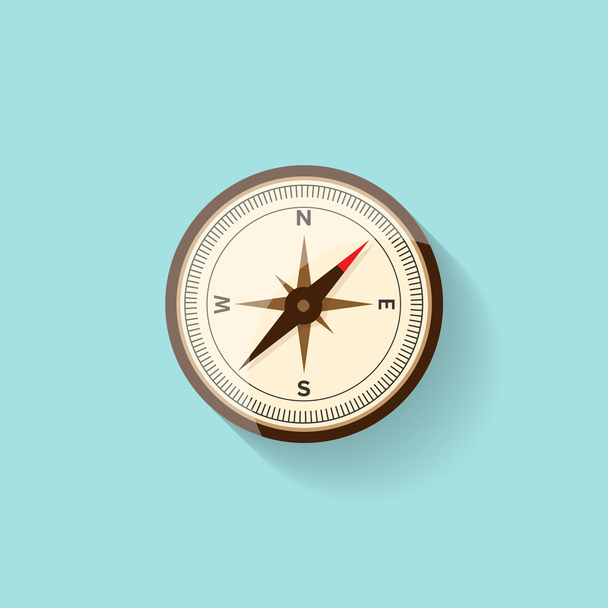Compass in a flat style. Travel,hiking, camping or tourism. Navigation, route planning. Way finder. Vector illustration. - Vector, Image