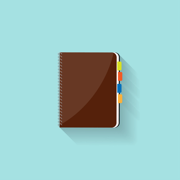 Laptop in een vlakke stijl. Herinnering, dagboek. Business planner. Boekje. Papier. Vectorillustratie. - Vector, afbeelding