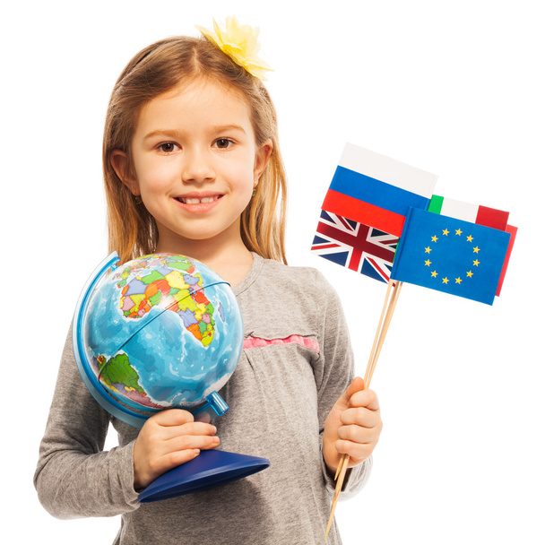 choolgirl holding  flags of European nations - Fotografie, Obrázek