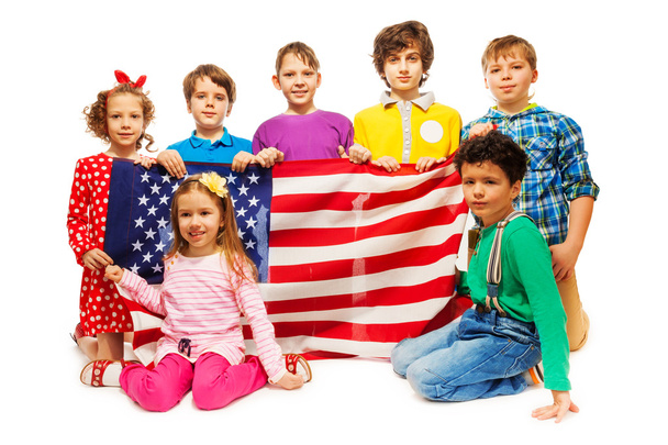 Group of  kids holding American flag - Fotografie, Obrázek