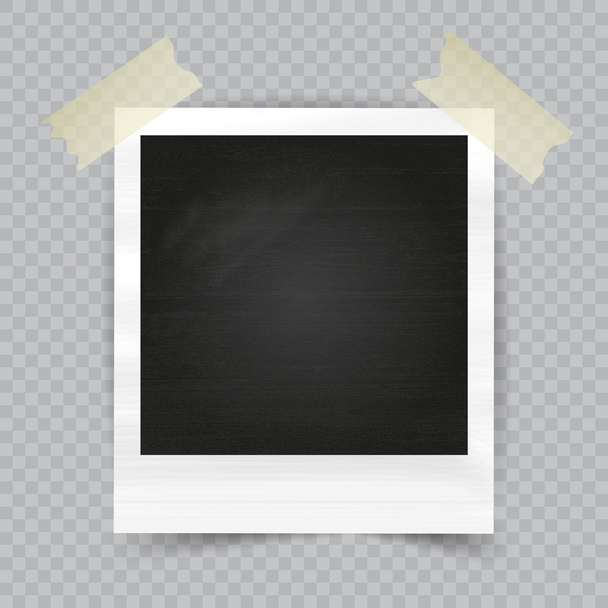 Old empty realistic photo frame with transparent shadow on checkered background. - Vector, Image