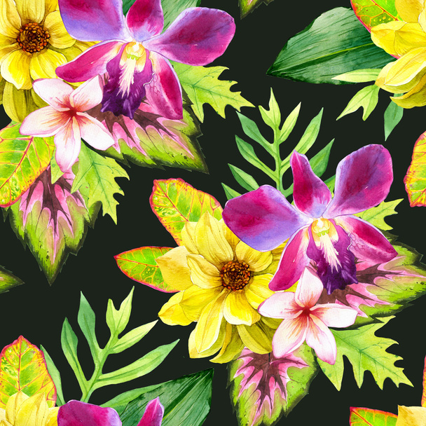 Illustration with realistic watercolor flowers.  - Valokuva, kuva