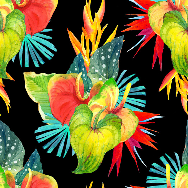 Watercolor illustration with tropical flowers.  - Foto, Bild