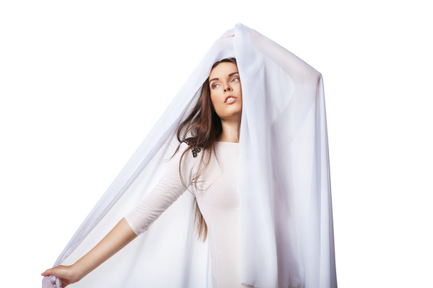 Romantic woman wearing white dress isolated - Foto, Imagem
