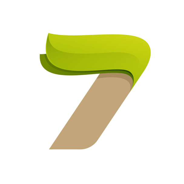 Αριθμός επτά λογότυπο με ταχύτητα πράσινα φύλλα. - Διάνυσμα, εικόνα