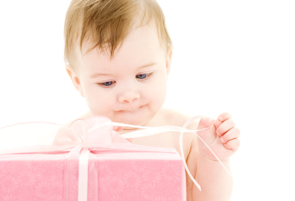 Baby boy with big gift box - Photo, Image