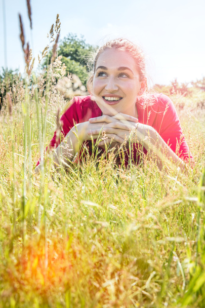 gorgeous teenage girl smiling in the grass, instagram effects - Valokuva, kuva