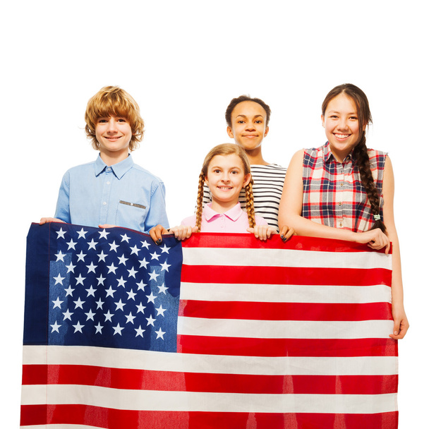 kids with the star-spangled banner - Фото, изображение
