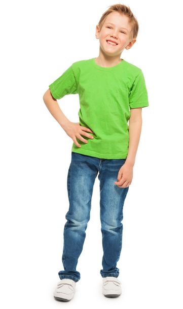  fair-haired boy in green t-shirt  - Fotoğraf, Görsel