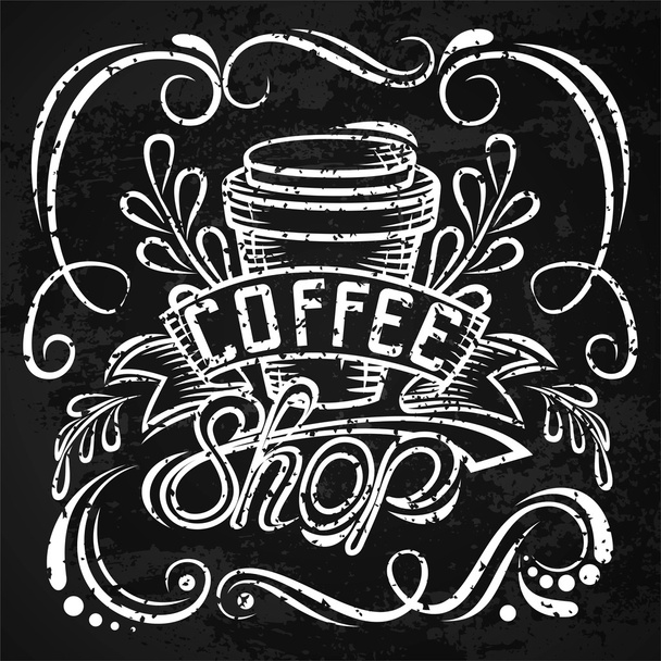 Verpackungsdesign für Kaffee. Schriftzug Handzeichnung, Mode Illustration des Themas Kaffee. verschlossene Kaffeetasse, Ladendesign. isolierte Vektorillustration2 - Vektor, Bild