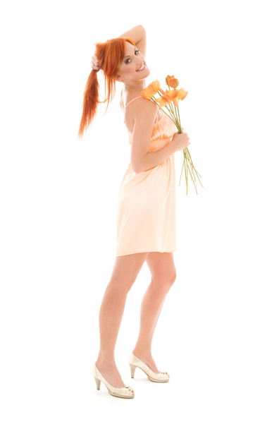 Redhead with flowers - Foto, Imagen