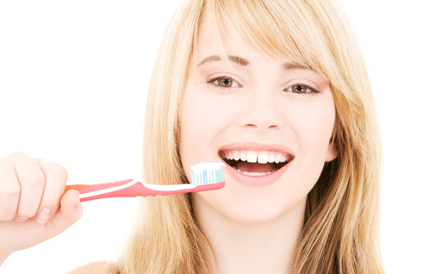 Happy girl with toothbrush - Φωτογραφία, εικόνα