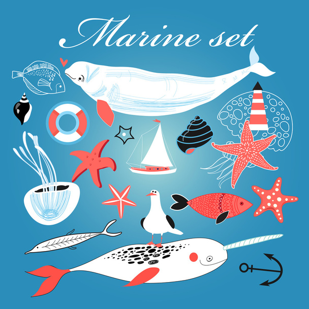 Marine set of different elements  - Vector, Image