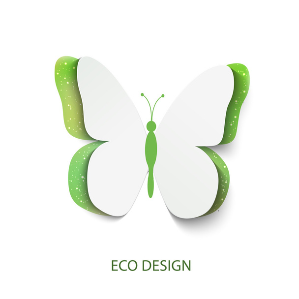 Зеленая бабочка, вырезанная из бумаги, абстрактный векторный фон
 - Вектор,изображение