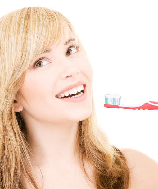 Happy girl with toothbrush - 写真・画像