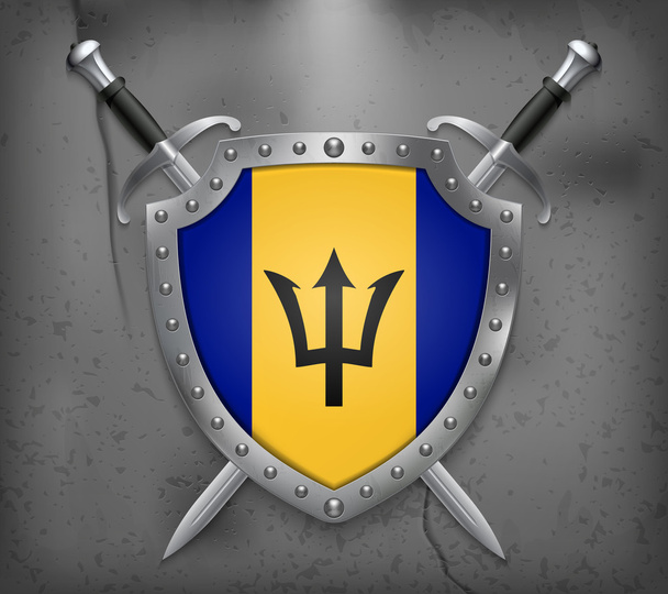 Bandera de Barbados. El escudo tiene la ilustración de la bandera. Vector Medie
 - Vector, imagen