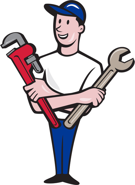 Handyman Spanner Monkey Wrench Cartoon - Vector, Image