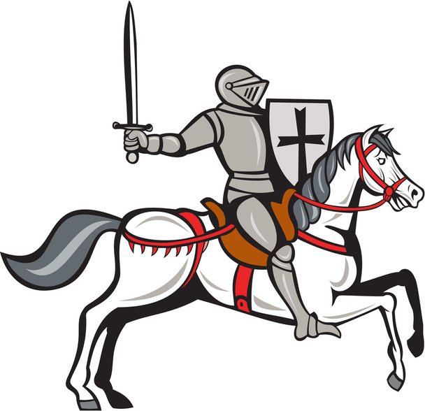 Knight Steed Wielding Sword Cartoon - Διάνυσμα, εικόνα