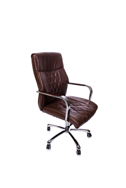白で隔離の茶色の革オフィスの椅子 - 写真・画像