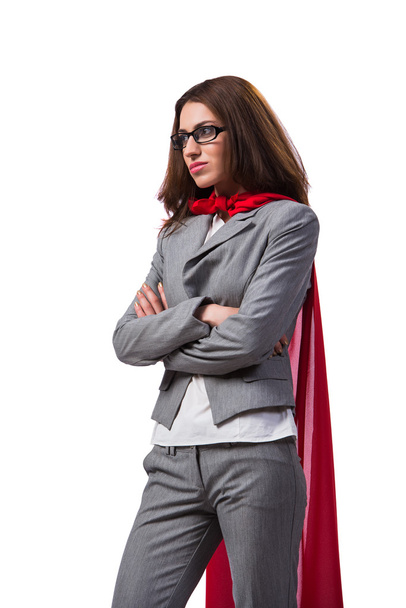 Jonge superwoman geïsoleerd op wit - Foto, afbeelding