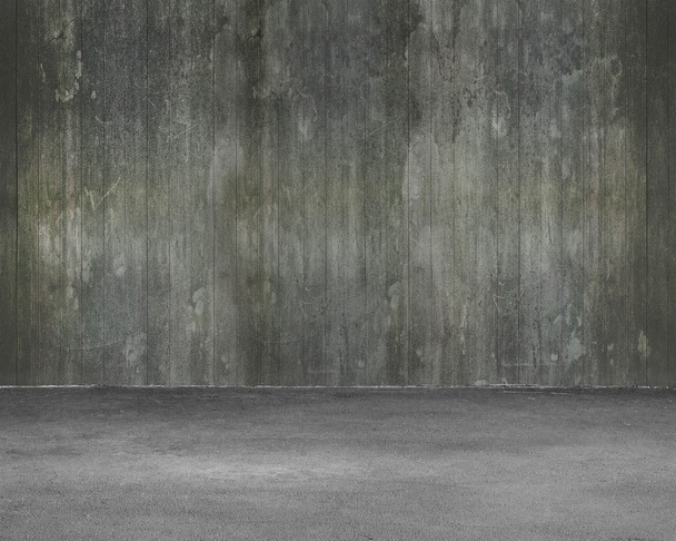 Quarto vazio interior com parede de madeira e piso de concreto
 - Foto, Imagem