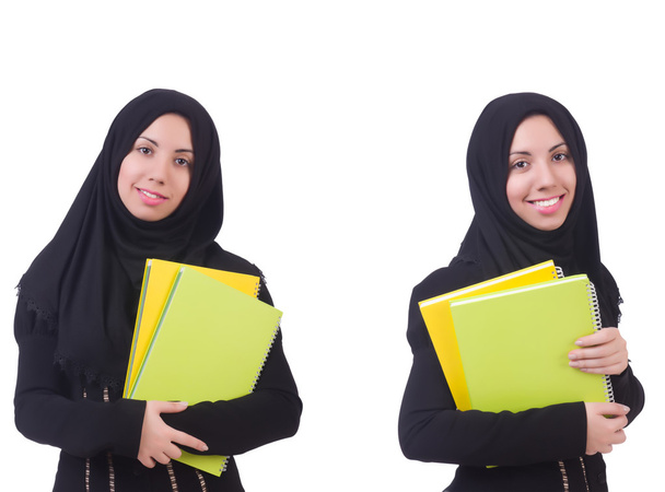 白で隔離される若いイスラム教徒の女性 - 写真・画像