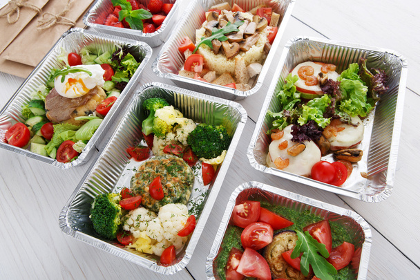 Healthy food in boxes, diet concept. - Photo, Image