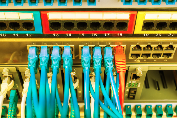 Przełączniki sieciowe i kable ethernetowe, Data Center Concept. - Zdjęcie, obraz