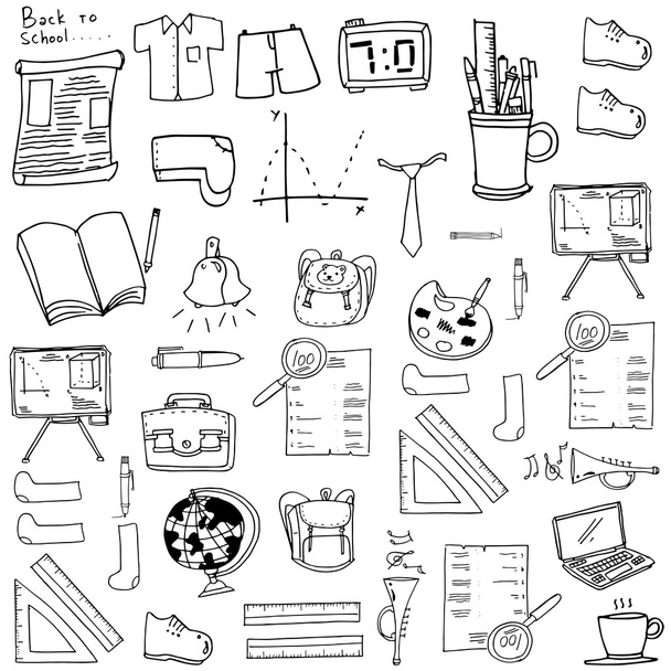 Illustration school supplies doodles - Vettoriali, immagini