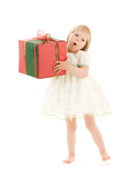 Girl with gift box - Фото, изображение
