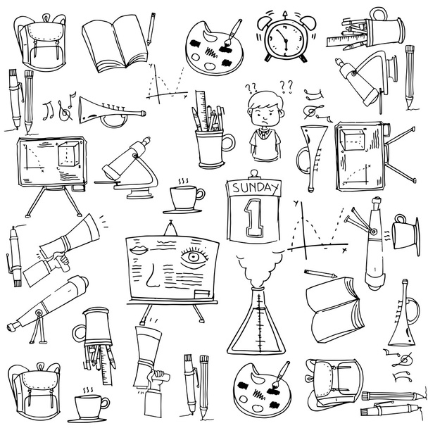 Collectie klaslokaal levert doodles - Vector, afbeelding