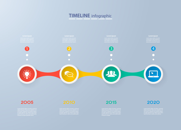 Infographics timeline template with realistic colorful circles for 6 steps and icons. Can be used for workflow layout, diagram, number options, step up options, web design, infographics, presentations - Vector, Image