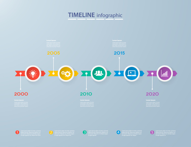 Infografiki osi czasu szablon z realistyczne kolorowy koła 6 kroków i ikony. Może być używany dla pracy układu, schemat, liczba opcji, krok opcje, projektowanie stron internetowych, infografiki, prezentacje - Wektor, obraz