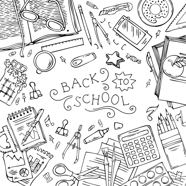 Square background of school supplies - Vector, Image