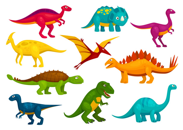 Dinozorlar karikatür koleksiyonu. Vektör hayvanlar - Vektör, Görsel