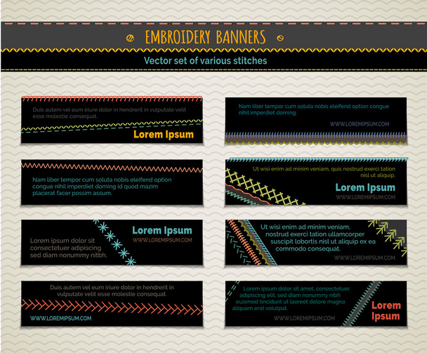 Set of horizontal embroidery textile banners - Вектор,изображение