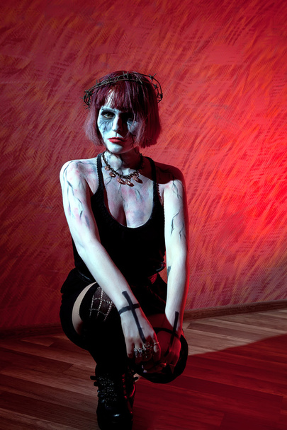 Close-up portrait of a scary bloody zombie girl. Horror. Halloween. - Valokuva, kuva