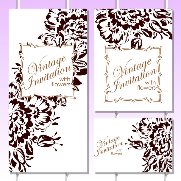 Set of vintage floral invitational cards - Вектор, зображення