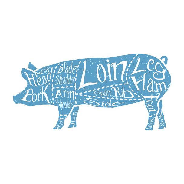 American cuts of pork - Vector, Image